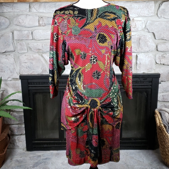 Cache Dresses & Skirts - Vtg Cache Mosaic Metallic Asymmetrical Dress M